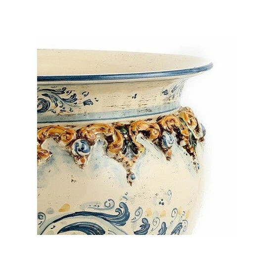 Artistica - Deruta Of Italy Sofia Tricolore: Round Cachepot/planter With Bass Relief Decoration Plants & Planters 4 Artistica - Deruta Of Italy Sofia Tricolore: Round Cachepot/planter With Bass Relief Decoration Plants & Planters - Image 2