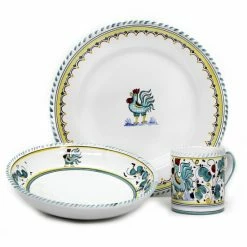 Artistica - Deruta Of Italy Orvieto Green Rooster: 3 Pieces Place Setting Dinnerware & Flatware