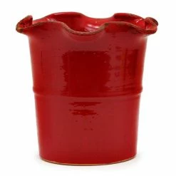 Artistica - Deruta Of Italy Scavo Giardini Garden: Extra Large Planter Vase With Fluted Rim Red Plants & Planters