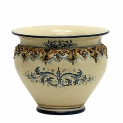 Artistica - Deruta Of Italy Sofia Tricolore: Round Cachepot/Planter With Bass Relief Decoration - Medium (14" Diam) Decorative Accents