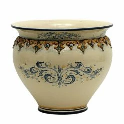 Artistica - Deruta Of Italy Sofia Tricolore: Round Cachepot/Planter With Bass Relief Decoration Decorative Accents