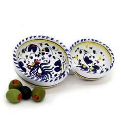 Artistica - Deruta Of Italy Orvieto Blue Rooster: Olive Dish Bowl - Relish, Condiments, Olive And Nuts Divided Bowl [R] Dinnerware & Flatware