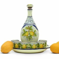 Artistica - Deruta Of Italy Limoncello: Limoncello Set With Blue Trimmings (Bottle With Stopper And Tray And 6 Shot Glasses) Drinkware -Artistica - Deruta of Italy Shop unnamed file 1421