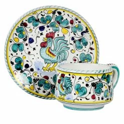 Artistica - Deruta Of Italy Orvieto Green Rooster: Tea/coffee Cup And Saucer Drinkware Multicolor