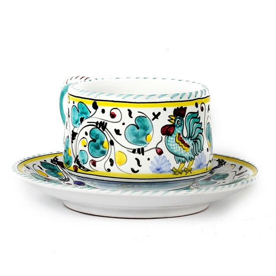 Artistica - Deruta Of Italy Orvieto Green Rooster: Tea/coffee Cup And Saucer Drinkware Multicolor 5 Artistica - Deruta Of Italy Orvieto Green Rooster: Tea/coffee Cup And Saucer Drinkware Multicolor - Image 3