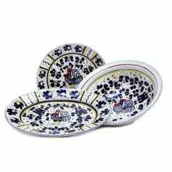 Artistica - Deruta Of Italy Orvieto Blue Rooster: Serving Set Charger + Salad Pasta Bowl + Oval Platter Serveware