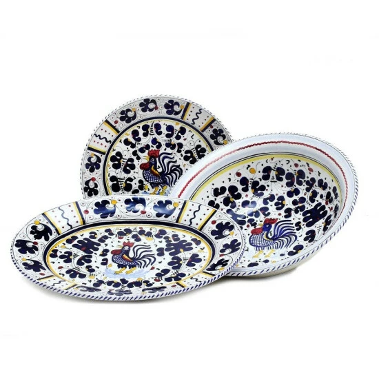 Artistica - Deruta Of Italy Orvieto Blue Rooster: Serving Set Charger + Salad Pasta Bowl + Oval Platter Serveware 3 Artistica - Deruta Of Italy Orvieto Blue Rooster: Serving Set Charger + Salad Pasta Bowl + Oval Platter Serveware