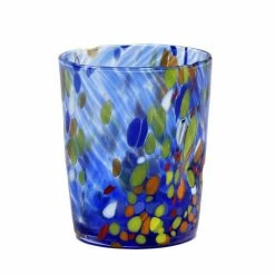 Artistica - Deruta Of Italy Murano Murrina Style: Crumpled Water Tumbler Glass Fully Hand Made Reusables