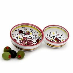 Artistica - Deruta Of Italy Orvieto Red Rooster: Olive Dish Bowl - Relish And Condiments Divided Bowl [r] Dinnerware & Flatware