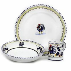 Artistica - Deruta Of Italy Orvieto Blue Rooster: 3 Pieces Place Setting Dinnerware & Flatware