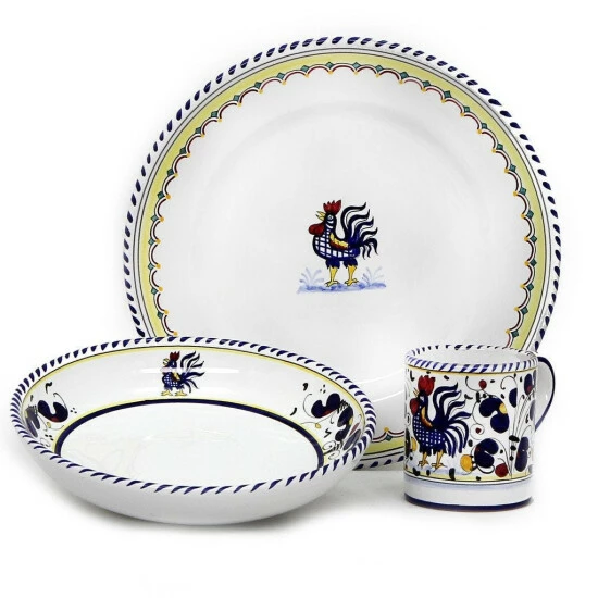 Artistica - Deruta Of Italy Orvieto Blue Rooster: 3 Pieces Place Setting Dinnerware & Flatware 3 Artistica - Deruta Of Italy Orvieto Blue Rooster: 3 Pieces Place Setting Dinnerware & Flatware