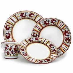 Artistica - Deruta Of Italy Orvieto Red Rooster: 4 Pieces Place Setting - White Center Dining & Tabletop