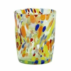 Artistica - Deruta Of Italy Murano Murrina Style: Crumpled Water Tumbler Glass Fully Hand Made Drinkware
