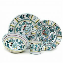 Artistica - Deruta Of Italy Orvieto Green Rooster: 4 Pieces Place Setting Dinnerware & Flatware
