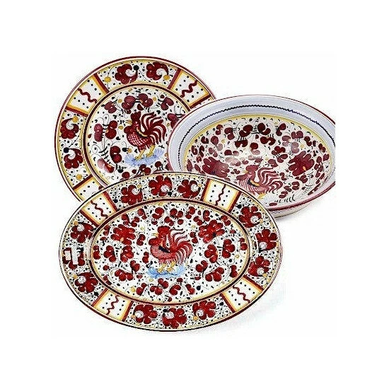 Artistica - Deruta Of Italy Orvieto Red Rooster: Serving Set Charger, Salad Pasta Bowl & Oval Platter Drinkware 3 Artistica - Deruta Of Italy Orvieto Red Rooster: Serving Set Charger, Salad Pasta Bowl & Oval Platter Drinkware