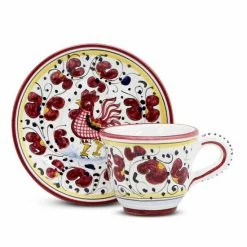 Artistica - Deruta Of Italy Orvieto Red Rooster: Espresso Cup And Saucer Drinkware