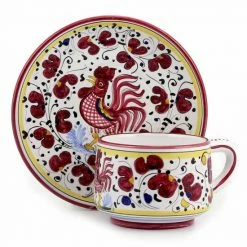 Artistica - Deruta Of Italy Orvieto Red Rooster: Cup And Saucer Drinkware Multicolor