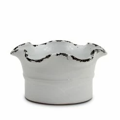 Artistica - Deruta Of Italy Scavo Giardini Garden: Large Low Ball Planter Vase With Fluted Rim White [R] Plants & Planters