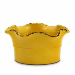 Artistica - Deruta Of Italy Scavo Giardini Garden: Large Low Ball Planter Vase With Fluted Rim Tuscan Yellow [R] Plants & Planters