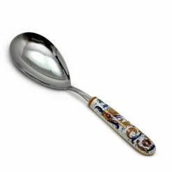 Artistica - Deruta Of Italy Raffaellesco Deluxe: Ceramic Handle Serving 'risotto' Spoon Ladle With 18/10 Stainless Steel Cutlery Serveware Silver