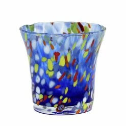 Artistica - Deruta Of Italy Murano Murrina Style: Drinkware Flared Tumbler Fully Hand Made (Blue Mix)