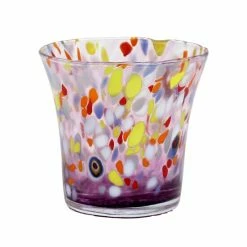 Artistica - Deruta Of Italy Murano Murrina Style: Drinkware Flared Tumbler Fully Hand Made (Purple Mix)