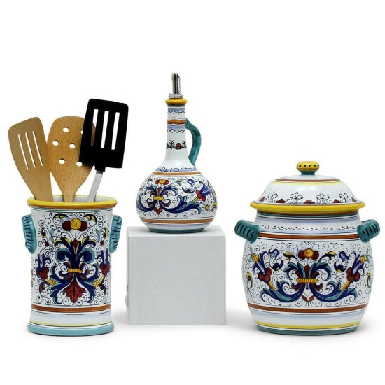 Artistica - Deruta Of Italy Ricco Deruta: Bundle With Utensil Holder & Olive Oil Dispenser & Biscotti Jar Tools & Accessories 3 Artistica - Deruta Of Italy Ricco Deruta: Bundle With Utensil Holder & Olive Oil Dispenser & Biscotti Jar Tools & Accessories