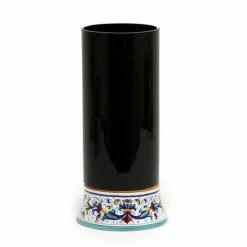 Artistica - Deruta Of Italy Deruta Bella Vetro: Cylindrical Glass Vase On Ceramic Base Ricco Deruta Design Decorative Accents Black Glass