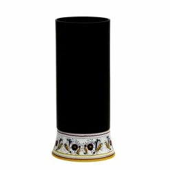 Artistica - Deruta Of Italy Deruta Bella Vetro: Cylindrical Glass Vase On Ceramic Base Perugino Design Decorative Accents Black