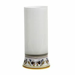 Artistica - Deruta Of Italy Deruta Bella Vetro: Cylindrical Glass Vase On Ceramic Base Perugino Design Decorative Accents White