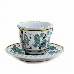 Artistica - Deruta Of Italy Orvieto Green Rooster: Espresso Cup And Saucer Drinkware Multicolor