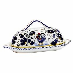 Artistica - Deruta Of Italy Orvieto Blue Rooster: Butter Dish With Cover Serveware