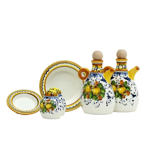 Artistica - Deruta Of Italy Limoncini: 'The Better Half' Oil+Vinegar And Salt+Pepper Sets Tools & Accessories 4 Artistica - Deruta Of Italy Limoncini: 'The Better Half' Oil+Vinegar And Salt+Pepper Sets Tools & Accessories - Image 2
