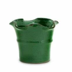 Artistica - Deruta Of Italy Scavo Giardini Garden: Medium Planter Vase With Fluted Rim 'verde Prato Dark Green