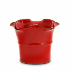 Artistica - Deruta Of Italy Scavo Giardini Garden: Medium Planter Vase With Fluted Rim Red Plants & Planters
