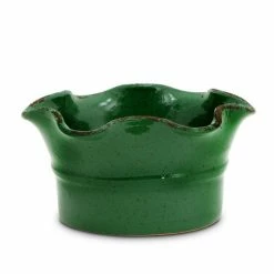 Artistica - Deruta Of Italy Scavo Giardini Garden: Large Low Ball Planter Vase With Fluted Rim 'verde Prato Plants & Planters Dark Green