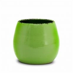 Artistica - Deruta Of Italy Scavo Giardini Garden: Round Shaped Cachepot/planter Small 'Verde Prato Dark Green Plants & Planters