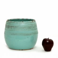 Artistica - Deruta Of Italy Scavo Giardini Garden: Round 'rullato' Cachepot/Planter Small Aqua Tiffany Plants & Planters Teal -Artistica - Deruta of Italy Shop unnamed file 661