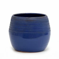 Artistica - Deruta Of Italy Round 'rullato' Cachepot/Planter Small Aviator Plants & Planters Dark Blue