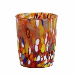 Artistica - Deruta Of Italy Murano Murrina Style: Crumpled Water Tumbler Glass Fully Hand Made Drinkware