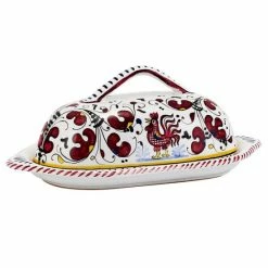Artistica - Deruta Of Italy Orvieto Red Rooster: Butter Dish With Cover Serveware