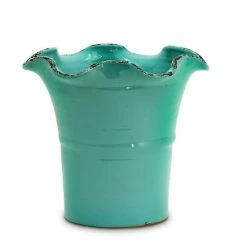 Artistica - Deruta Of Italy Scavo Giardini Garden: Large Planter Vase With Fluted Rim Aqua Tiffany Plants & Planters Teal