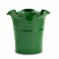 Artistica - Deruta Of Italy Scavo Giardini Garden: Large Planter Vase With Fluted Rim 'Verde Prato Dark Green Plants & Planters