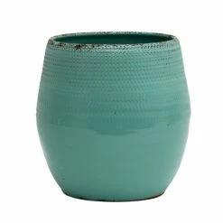 Artistica - Deruta Of Italy Scavo Giardini Garden: Round 'rullato' Cachepot/Planter Large Tiffany Plants & Planters Teal