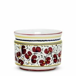 Artistica - Deruta Of Italy Orvieto Red Rooster: Cylindrical Cover Pot - Cachepot Planter (Small) Decorative Accents