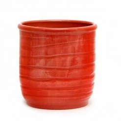 Artistica - Deruta Of Italy Scavo Giardini Garden: Modern-Rustic 'rigato' Cachepot/Planter Translucent Plants & Planters Red Coral