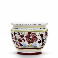 Artistica - Deruta Of Italy Orvieto Red Rooster: Luxury Cachepot Planter Small Plants & Planters