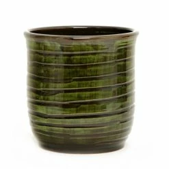 Artistica - Deruta Of Italy Scavo Giardini Garden: Modern-rustic 'rigato' Cachepot/Planter Translucent Plants & Planters Verde