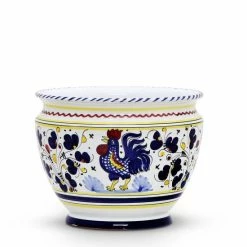 Artistica - Deruta Of Italy Orvieto Blue Rooster: Luxury Cachepot Planter Small Decorative Accents