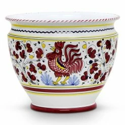 Artistica - Deruta Of Italy Orvieto Red Rooster: Luxury Cachepot Planter Large Plants & Planters